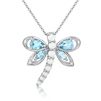 Jewelili Sterling Silver Multi Gemstone and Diamond Pendant Necklace, 18