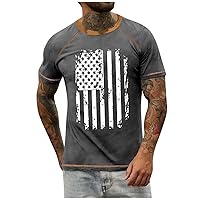 T Shirt Men Independence Day Shirts Graphic Tee Big and Tall Distressed American Flag Print Shirt Vintage T Shirts