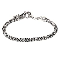 NOVICA Artisan Handmade .925 Sterling Silver Chain Bracelet Wheat with Dragon Head Clasp Indonesia Animal Themed 'Dragon Tale'