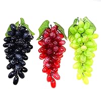 60 kernels Artificial Grapes Fake Grapes Fake Fruit Decorative Grape in Black Red Green for Wedding Home Kitchen Christmas Party Decoration 3 Pack(3 Colors)