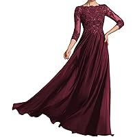 Lace Applique Mother of The Bride Dresses 3/4 Sleeves Wedding Guest Dresses for Women Long
