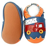 Rubber Sole Leather Baby Shoes Boy Girl Infant Children Kid Toddler Crib Firetruck Rubber Sole Blue