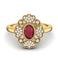 6X4 MM Oval Ruby Glass Filled Gemstone Dainty Designer Flower Engagement Wedding 925 Sterling Silver Ring For Women