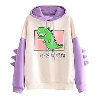 Hoodies for Women, Women Girls Dinosaur Hoodie Long Sleeve Cute Drawstring Sweatshirt Casual Loose Pullover Tops