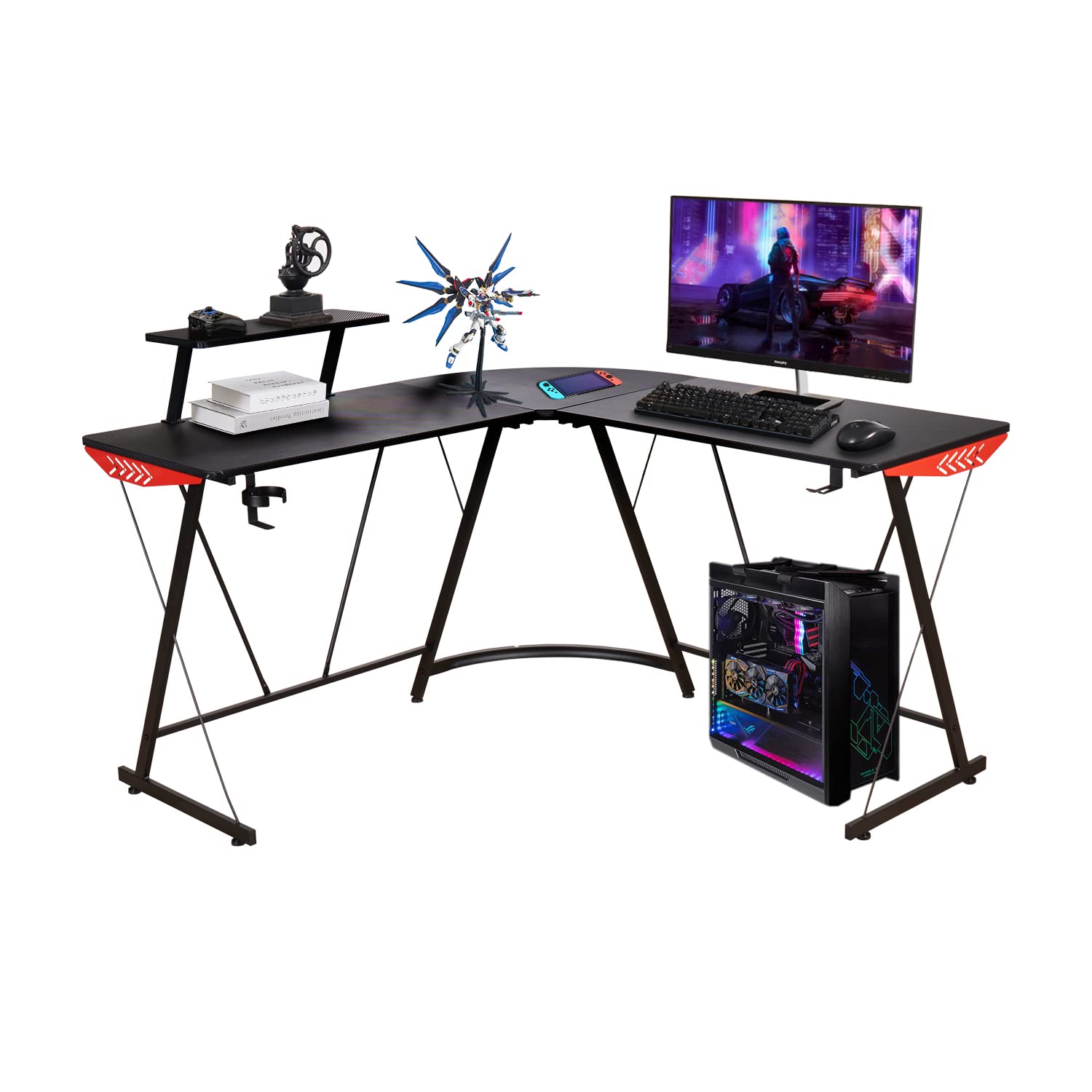 Excited Work L Shaped Gaming PC Computer Desk, Home Office Desk with Round Corner Computer Desk NBLLGD01L