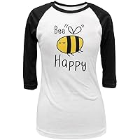 Old Glory Honey Bee Bees Bee Happy Juniors 3/4 Sleeve Raglan T Shirt