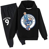 Boy Girls Football Star Hoodie and Sweatpants Suit-Hooded Sweatshirt 2 Pcs Outfit Tracksuit Set for Kid