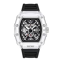 ManChDa Watches for Men Chronograph Tonneau Sport Watch Silicone Strap Watch relojes para Hombres White Watch