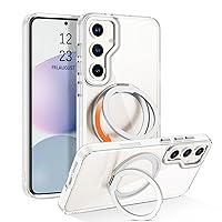 YINLAI Case for Samsung Galaxy S24, Magnetic [Compatible with Magsafe] with 360° Rotatable Ring Holder Kickstand Slim Transparent Men Women Shockproof Protective Phone Cover 6.2 Inch, Clear