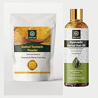 Hebhac Herbs Kasturi Manjal Powder for Skin 100g and Ayurvedic Hair Oil 100ml