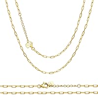 MRENITE Solid 18K Gold 0.5mm/0.6mm/0.7mm/0.8mm Italy Thin Paperclip Chain Necklace Adjustable Gold Layered Link Chain Necklaces Collection Lobster Clasp for Women 14