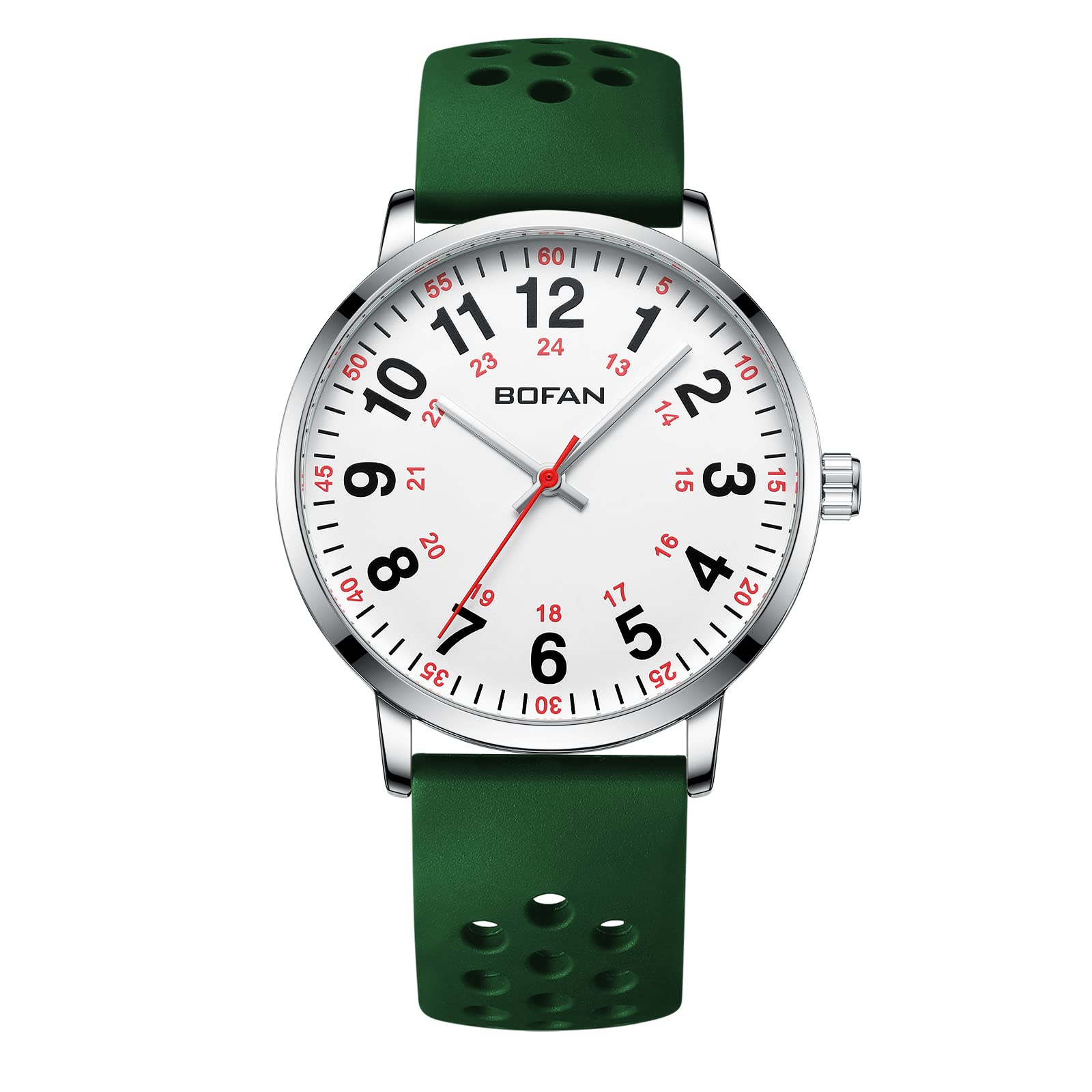 BOFAN Nurse Watch for Nurse,Medical Professionals,Students,Doctors with Various Medical Scrub Colors,Easy to Read Dial,Second Hand and 24 Hour,Soft and Breathable Silicone Band,Water Resistant.