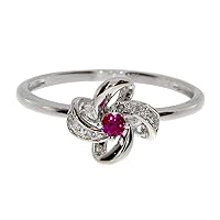 14k White Gold Ruby and Single Cut Diamond Flower Ring