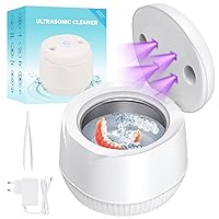 Ultrasonic UV Retainer Cleaner Machine - 45kHz Ultrasonic Cleaner for Dentures, Aligner, Mouth Guard, Whitening Trays, Toothbrush Head, 5/10 Minute Ultrasonic/Pulse Cleaning for Jewelry, Diamonds