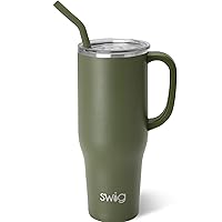 Swig Life 40oz Mega Mug, 40 oz Tumbler with Handle and Straw, Cup Holder Friendly, Dishwasher Safe, Extra Large Insulated Tumbler, Stainless Steel Water Tumbler (Olive)