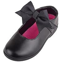 Childrens Kids Girls Easy Slip On Faux Leather Formal School Shoes with Bow Design