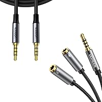 UGREEN Headphone Splitter 3.5mm 2 Female to 1 Male Mic and Audio Y Splitter Bundle with 3.5mm Audio Cable Braided 4-Pole 3FT