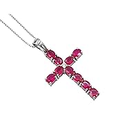 July Birthstone Natural Red Ruby 5X4 MM Gemstone 925 Sterling Silver Cross Pendant Necklace Ruby Jewelry Engagement Gift For Her(PD-8324)
