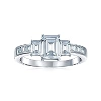 Personalize Three Stone Past Present Future Art Deco Style 2CT Canary Yellow AAA CZ Square Princess or Emerald Asscher Cut Engagement Ring For Women Baguettes Side Stone Band .925 Sterling Silver