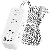 BESHON 10 FT Extension Cord, Surge Protector Power Strip with 6 Widely AC Outlets 3 USB Ports(1 USB C),3-Side Outlet Extender, Flat Plug, Wall Mount for Home, Office,Travel and Dorm Essential