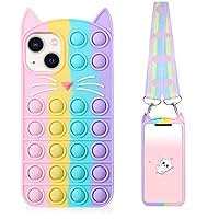 Fidget Pop Phone Case for iPhone 14/iPhone 13, Kawaii Cute Case for iPhone 14 for Girls, Compatible with iPhone 13 Case Cartoon Cat Fidget Stress Relief Push Pop Bubble Case for iPhone 14
