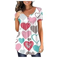 Autumn Formals Modern Top for Women Plus Size Short Sleeve Comfy Tummy Control Tees Floral Henley Ruched