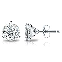 IGI Certified 4 Carat Lab Grown Diamond Round Stud Earrings for Women in 14k Gold (I-J, VS1-VS2, cttw) 3-Prong Martini Push Back Studs by Diamond Wish