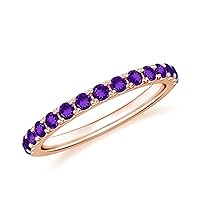 Natural Amethyst Semi Eternity Band for Women Girls in Sterling Silver / 14K Solid Gold/Platinum