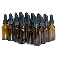 (Pack of 24) 1 oz. Amber Boston Round with Black Glass Dropper