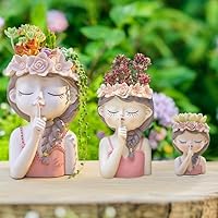 3-Packs Adorable Fairy Girl face Planters(Tranquility) Succulent Pot with Drainage Hole, Resin Head Planter Pot for Indoor Plants, Decorative Flower vase,Gifts Idea for Lady