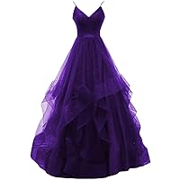 Women's Glitter Prom Dresses Long 2021 V-Neck Formal Evening Gown