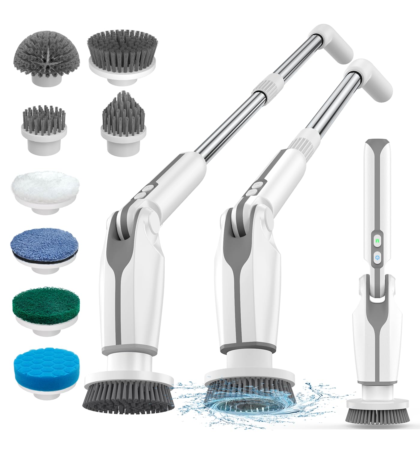 Leebein Electric Spin Scrubber, 2024 Upgraded Electric Scrubber for Cleaning, Spin Scrubber with Long Handle & 8 Replaceable Brush Heads, Remote Control Shower Cleaner Brush for Bathroom, Floor(White)