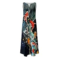 Women’s Sexy Tank Top Maxi Long Dress Casual Sleeveless V-Neck Boho Floral Printed Summer Beach Dress