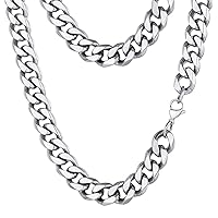 7MM 9MM 11MM Men Women Curb Necklace Silver Chain Flat-Bottom Cuban Stainless Steel Biker Jewelry Heavy Duty Military Necklaces 18/20/22/24/26 inch