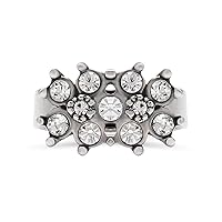White Gold Cocktail Ring for Women, Round Brilliant Cubic Zirconia Cluster Band, Adjustable Vintage Statement Jewelry