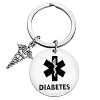 Dabihu Diabetes Keychain for Unisex-Adults Stainless Steel, Modern Style, Silver, Medical Alert Tag Keychain