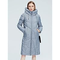 Dress Zipper Front Drawstring Hooded Puffer Coat Dress (Color : Gray, Size : Small)