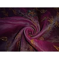 Silk Organza Jacquard Fabric 0.55 Yards Each Available in Many Options[15372-15374] Pink with Bead Work Embroidery