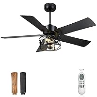 YOUKAIN Ceiling Fans With Lights, 48 Inch Farmhouse Ceiling Fans with Lights and Remote, 5-Reversible Blades with Matte Black/Wooden Finish, 48-YJ632-BKW