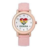 Love Ghana Fashion Leather Strap Women's Watches Easy Read Quartz Wrist Watch Gift for Ladies