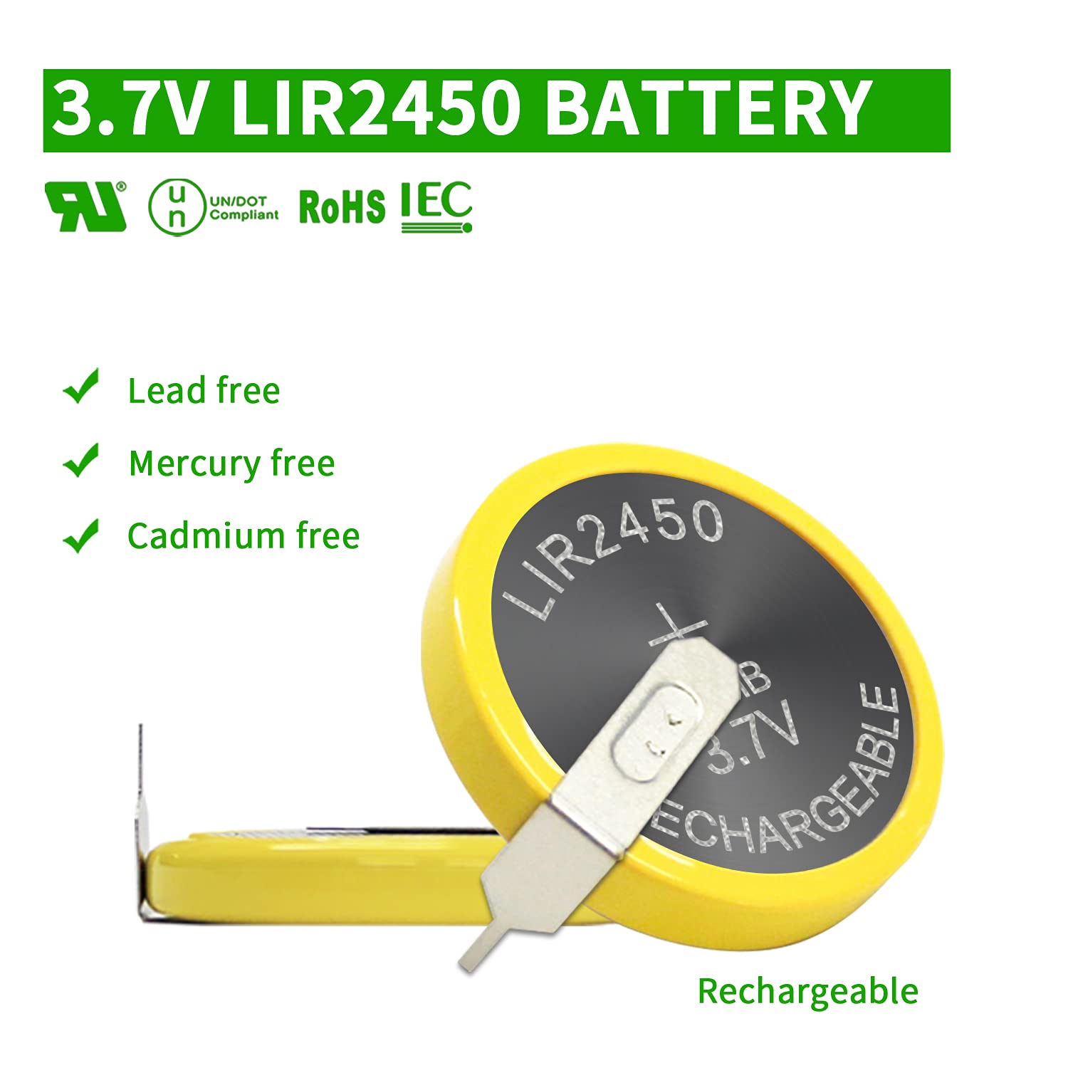 5PCS EEMB LIR2450 Rechargeable Battery 120mah 3.7V Lithium-ion Coin Button Cell Batteries with Solder Tabs
