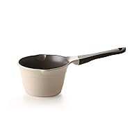 1qt Saucepan Butter Warmer Milk Boiling|Melting Pot, Ecolon Healthy Ceramic Nonstick Coating PFOA-free, 2 Pour Spouts, Dishwasher Safe, Ivory