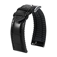 BINLUN Leather Watch Band 14mm 16mm 18mm 19mm 20mm 21mm 22mm Quick Release Premium Alligator Pattern Leather and Breathable Silicone Hybrid Watch Bands Replacement Strap for Men Women