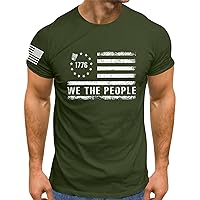 1776 Independence Day Crewneck Tees for Men USA Flag Patriotic Graphic Tee Shirts Short Sleeve Retro Distressed Casual Shirts