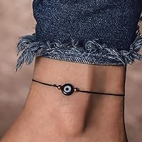 Evil Eye Adjustable Anklet Bracelet Black Braided Foot Chain Bohemian Rope Beach Decoration Jewelry for Women and Girls, Free size black thread anklet