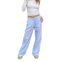 Mxiqqpltky Pajama Pants Women Y2k Striped Elastic High Waist Straight Wide Leg Lounge Pj Pants Soft Pajama Bottoms Sleepwear