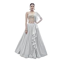 Gray Heavy Embroidered Georgette Lehenga Choli Dupatta Fancy Party Ready To Wear Festival Ghagra Choli Dress 3308