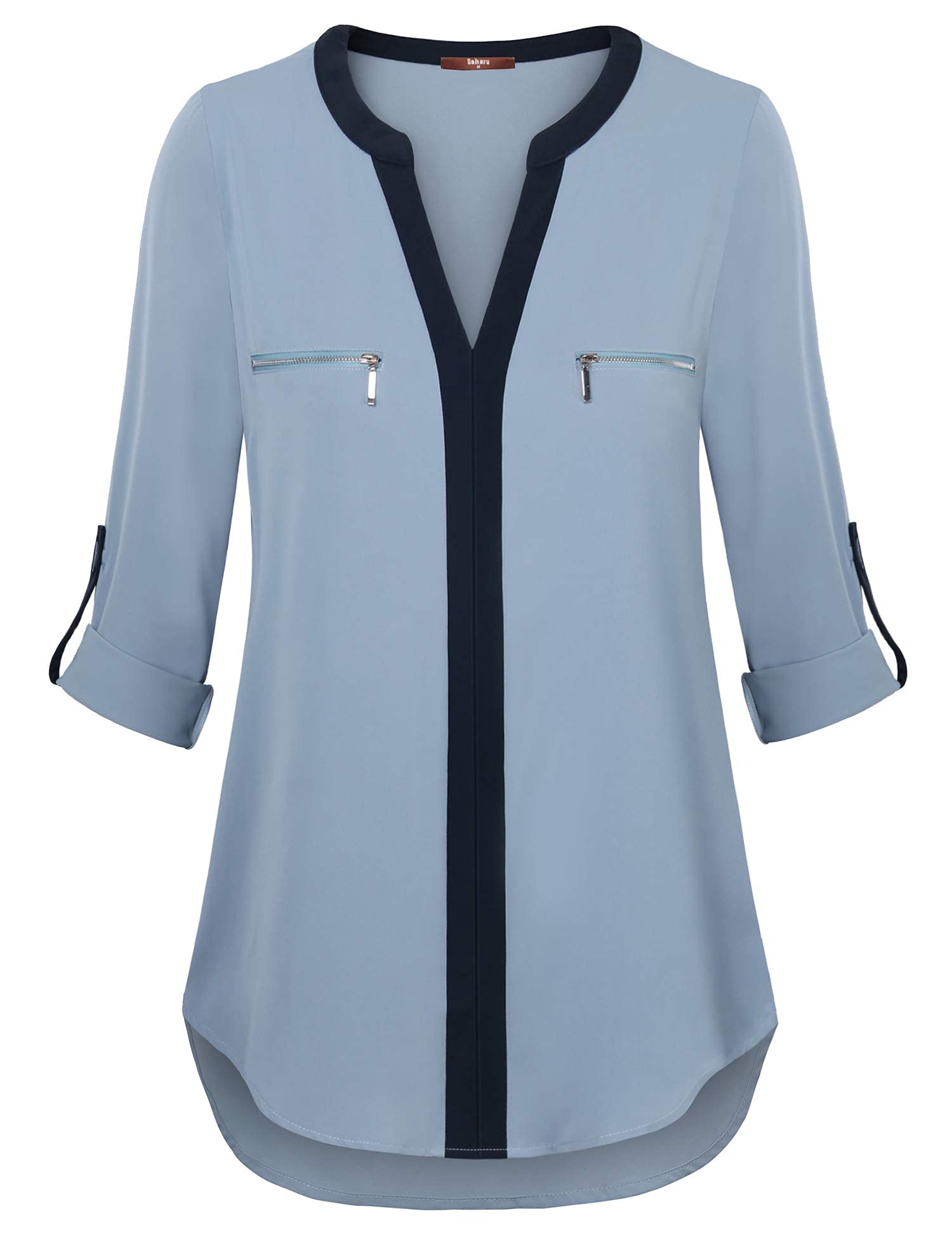 Gaharu Women's Casaul 3/4 Sleeve Shirts Tops V Neck Chiffon Blouses