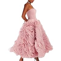 Women's Tulle Layed Ball Gowns Tiered Strapless Prom Dresses Tea Length Formal Evening Dress for Party Wedding