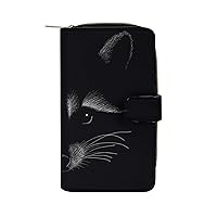 Raccoon on Black Womens Leather Wallets Slim Card Holder Purse RFID Blocking Bifold Clutch Handbag Zippered Pocket
